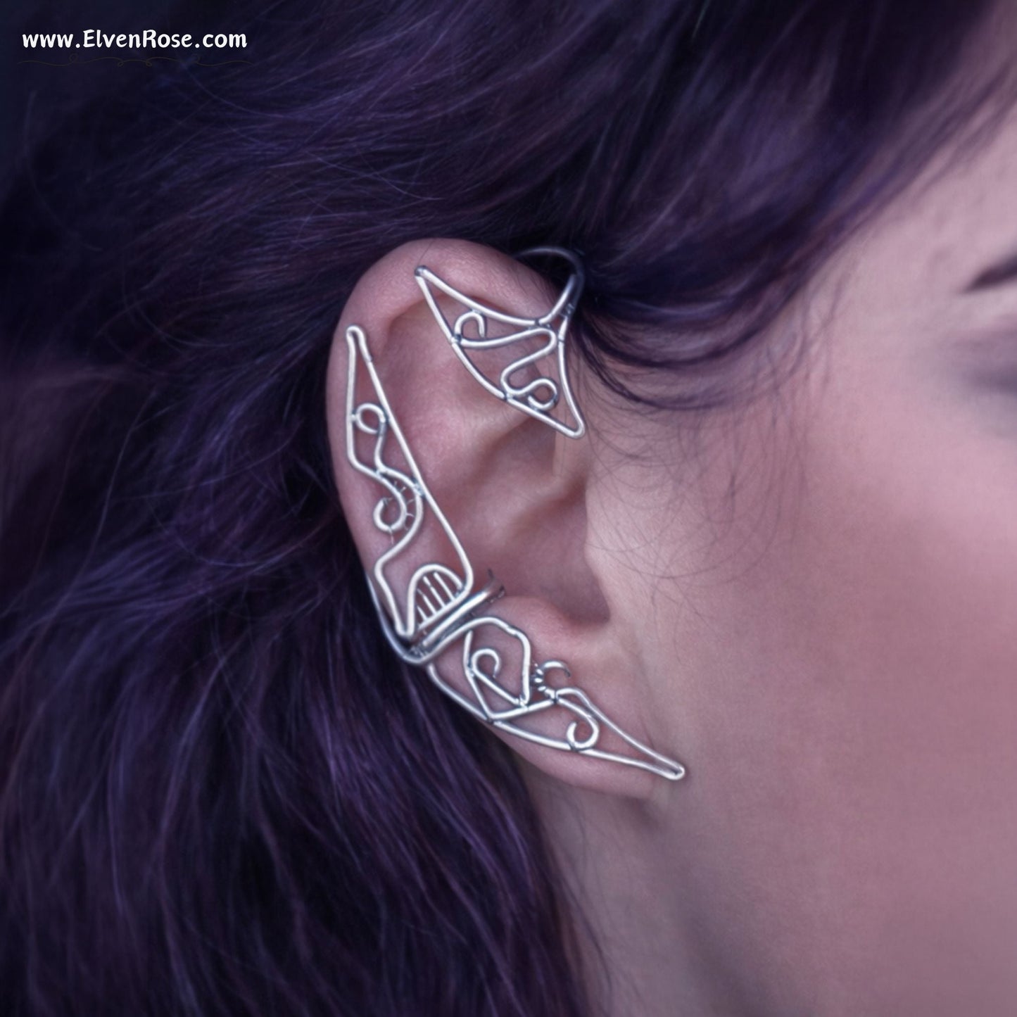 Elven Crescent Moon Ear Cuff Earring - Elven Rose
