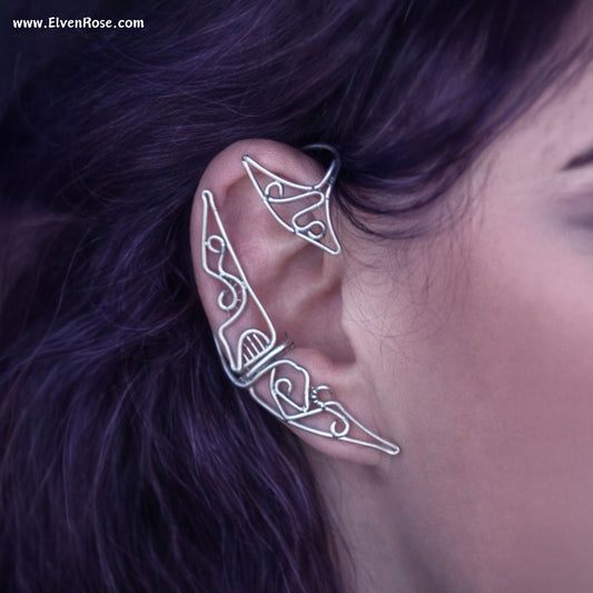 Elven Crescent Moon Ear Cuff Earring - Elven Rose