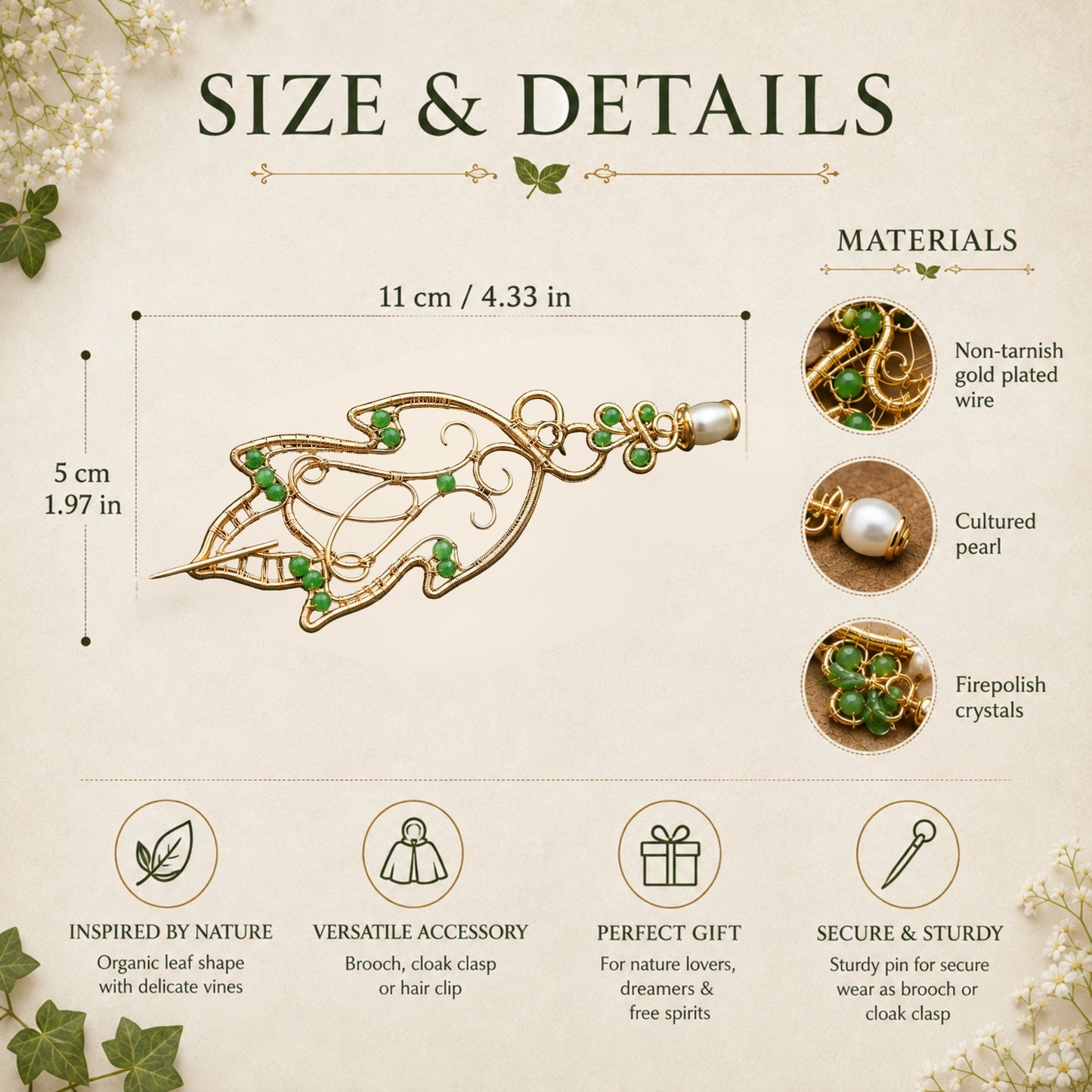 Elven Leaf Brooch & Cloak Clasp - Elven Rose