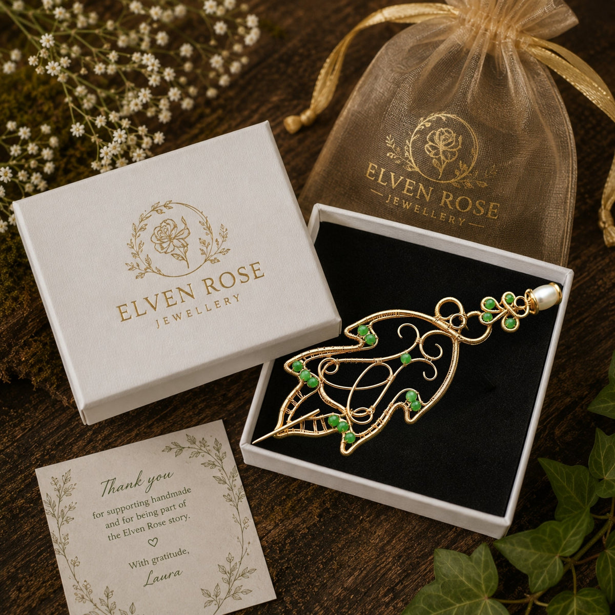 Elven Leaf Brooch & Cloak Clasp - Elven Rose