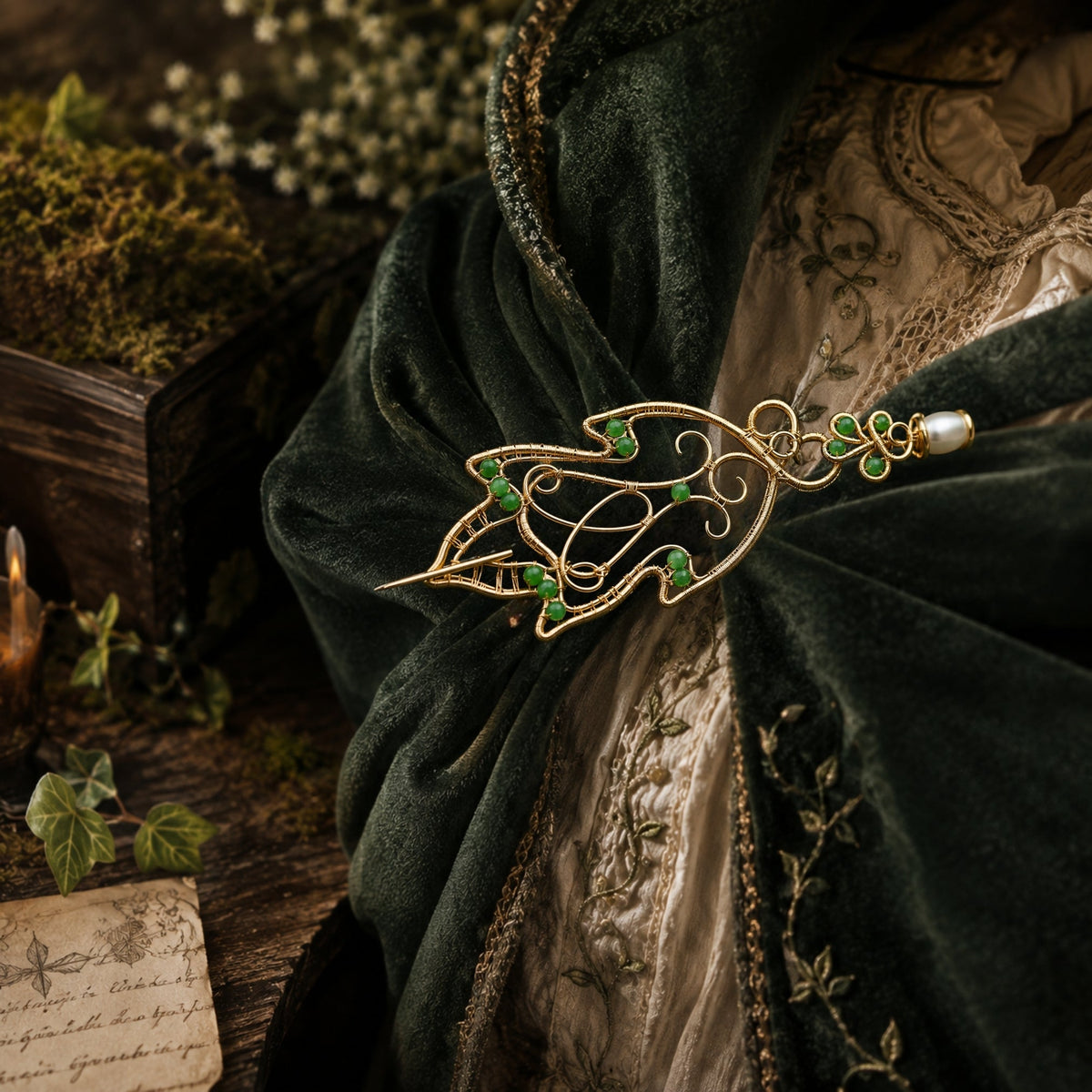 Elven Leaf Brooch & Cloak Clasp - Elven Rose