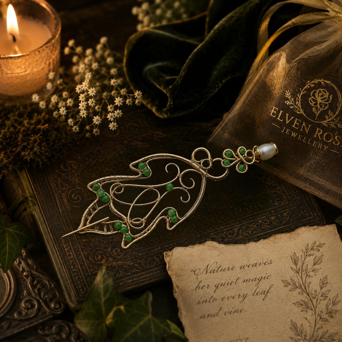 Elven Leaf Brooch & Cloak Clasp - Elven Rose