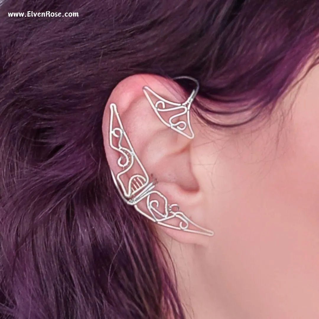 Elven Crescent Moon Ear Cuff Earring - Elven Rose