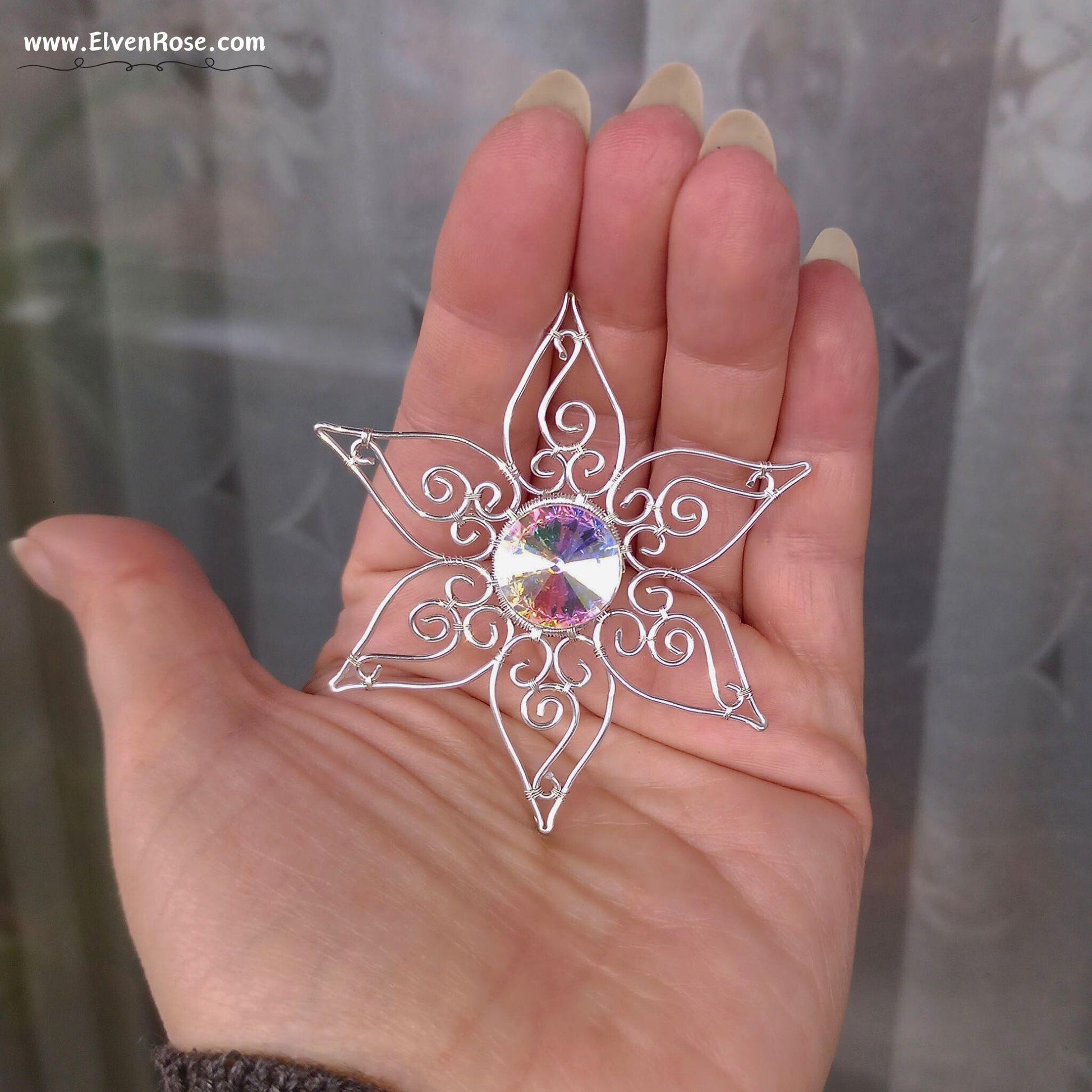 Elven Star Crystal Suncatcher / Ornament - Elven Rose