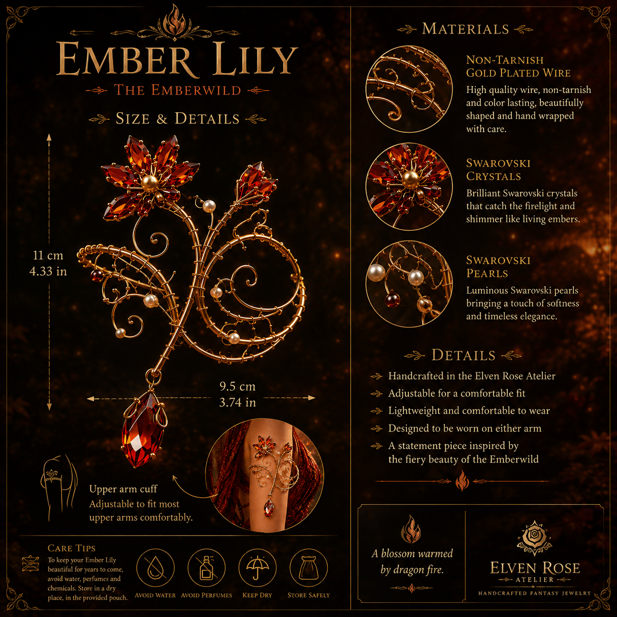 Ember Lily Arm Cuff - Elven Rose