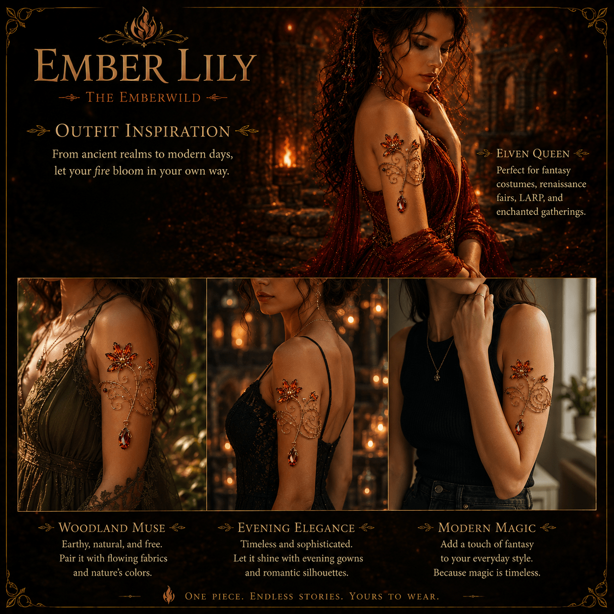 Ember Lily Arm Cuff - Elven Rose