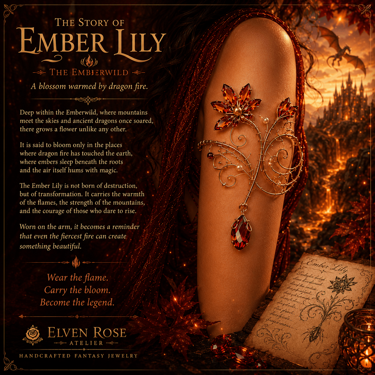 Ember Lily Arm Cuff - Elven Rose