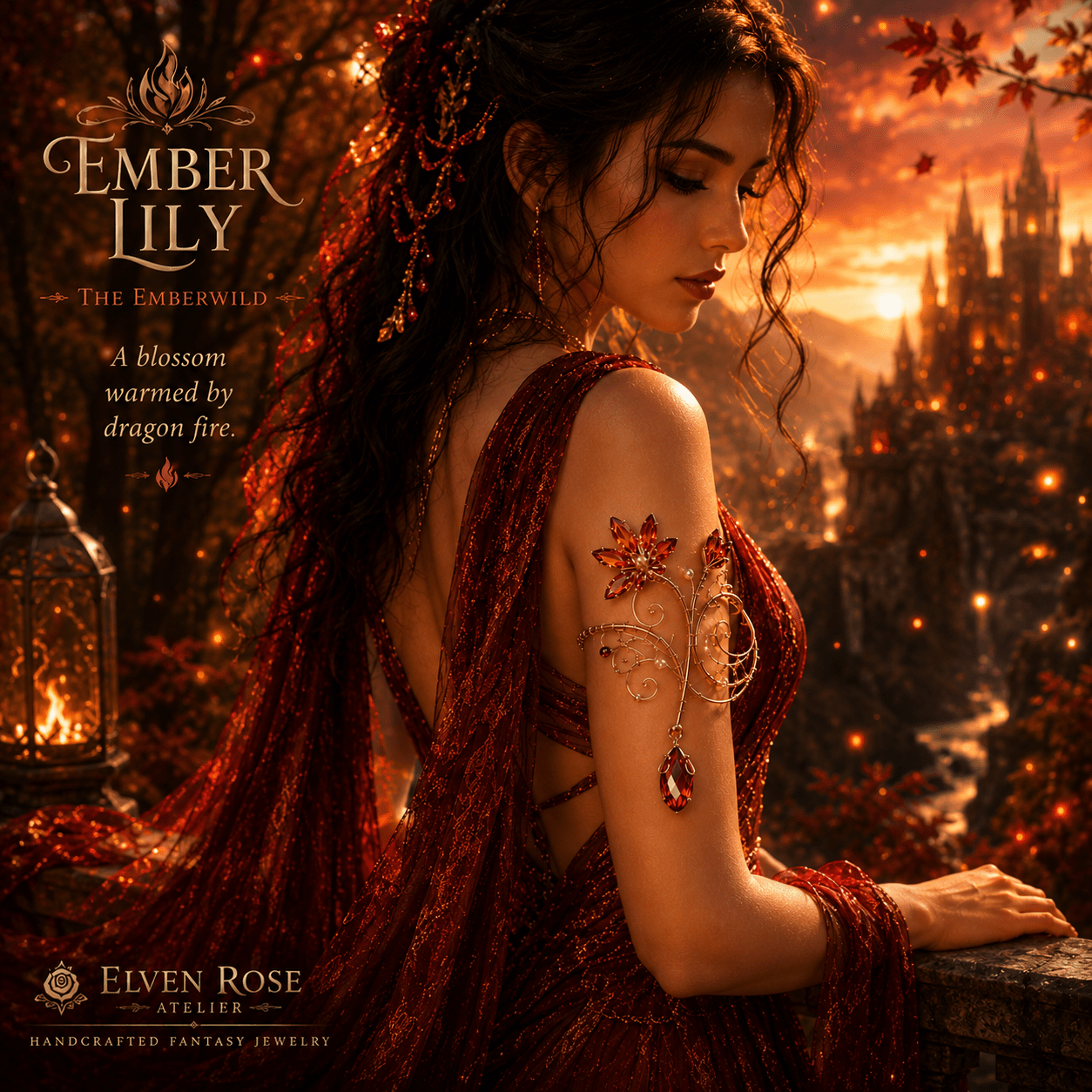 Ember Lily Arm Cuff - Elven Rose