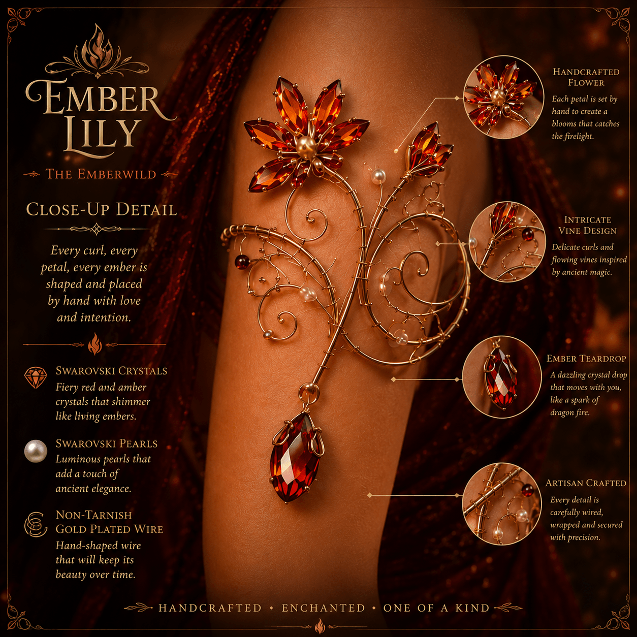 Ember Lily Arm Cuff - Elven Rose