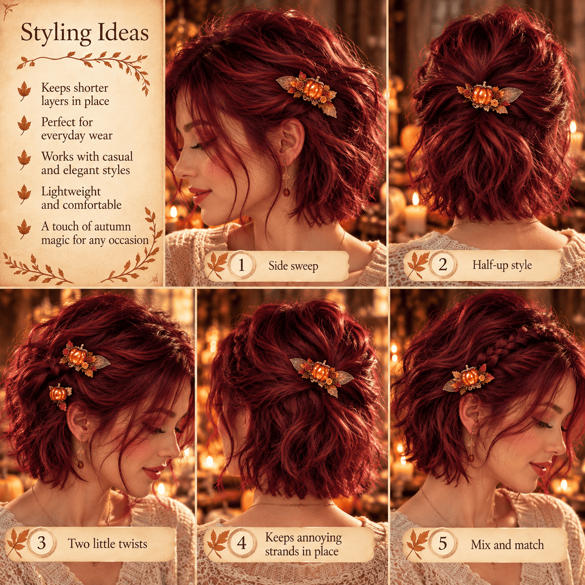 Emberleaf — Enchanted Pumpkin Hair Clip & Hairpin Set - Elven Rose