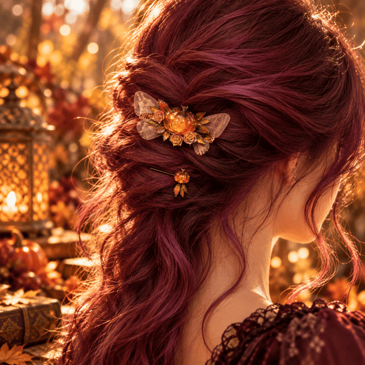 Emberleaf — Enchanted Pumpkin Hair Clip & Hairpin Set - Elven Rose