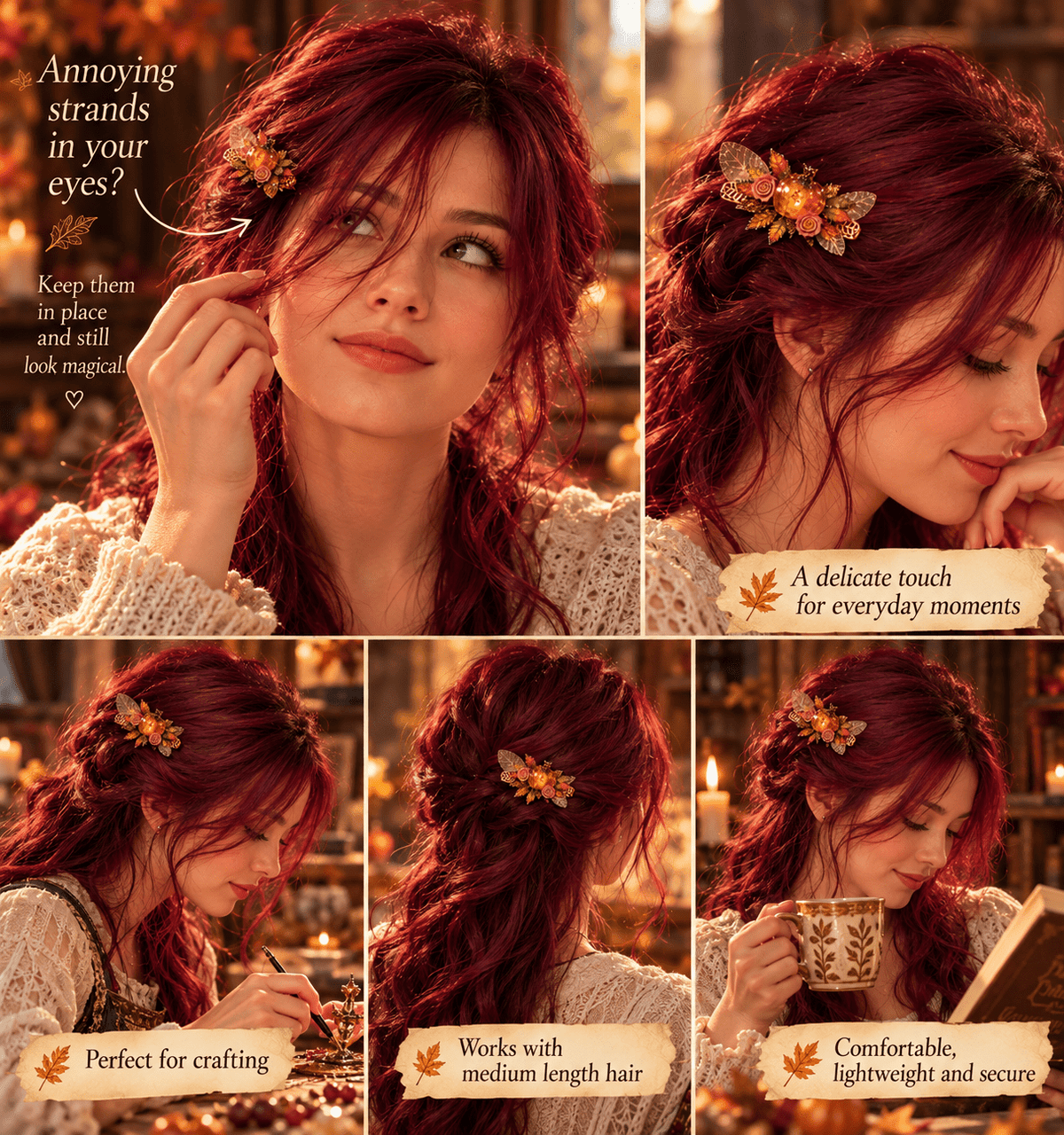 Emberleaf — Enchanted Pumpkin Hair Clip & Hairpin Set - Elven Rose