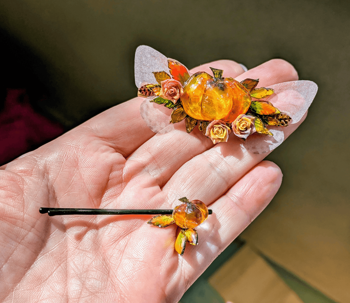 Emberleaf — Enchanted Pumpkin Hair Clip & Hairpin Set - Elven Rose