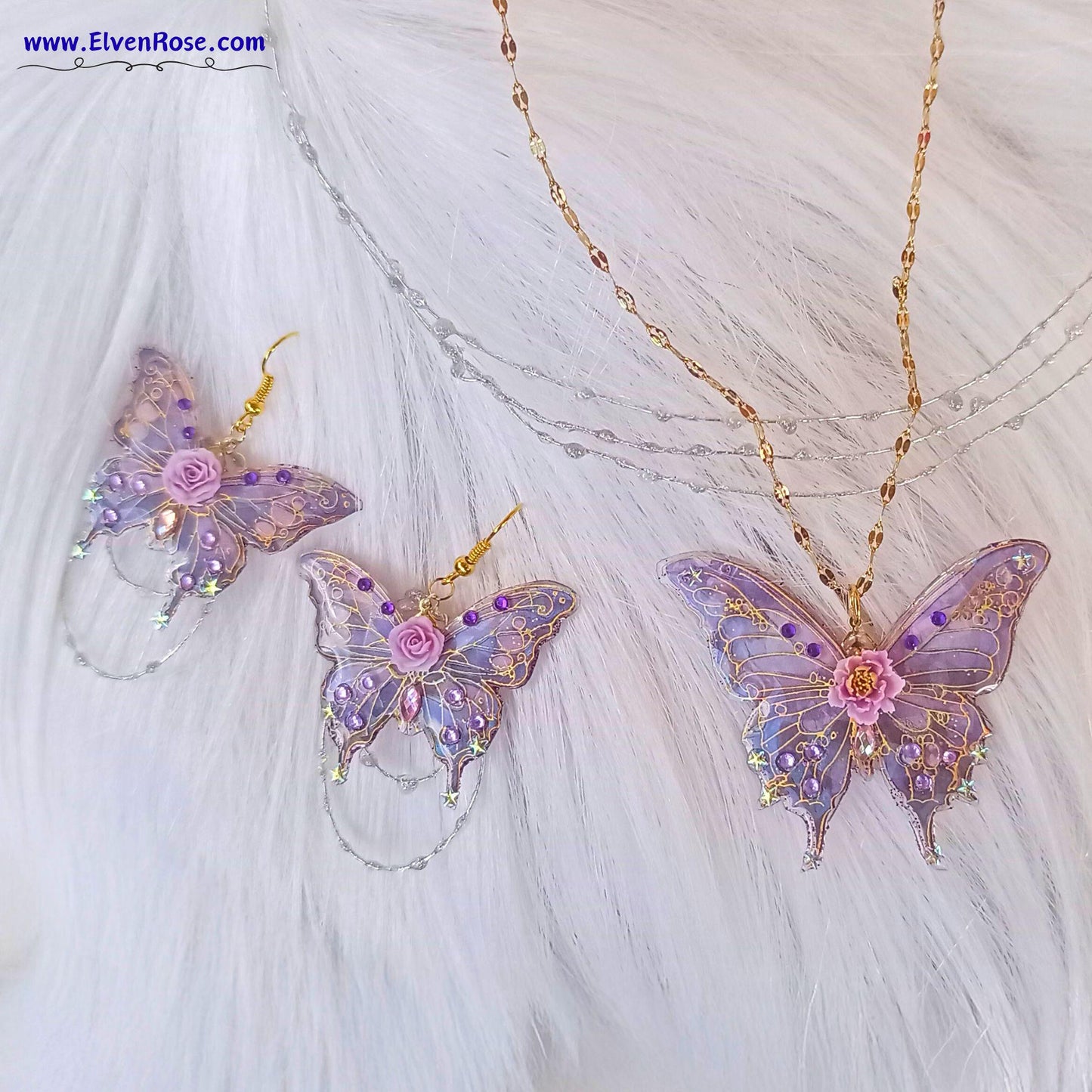 Enchanted Butterfly Jewelry Set - Elven Rose