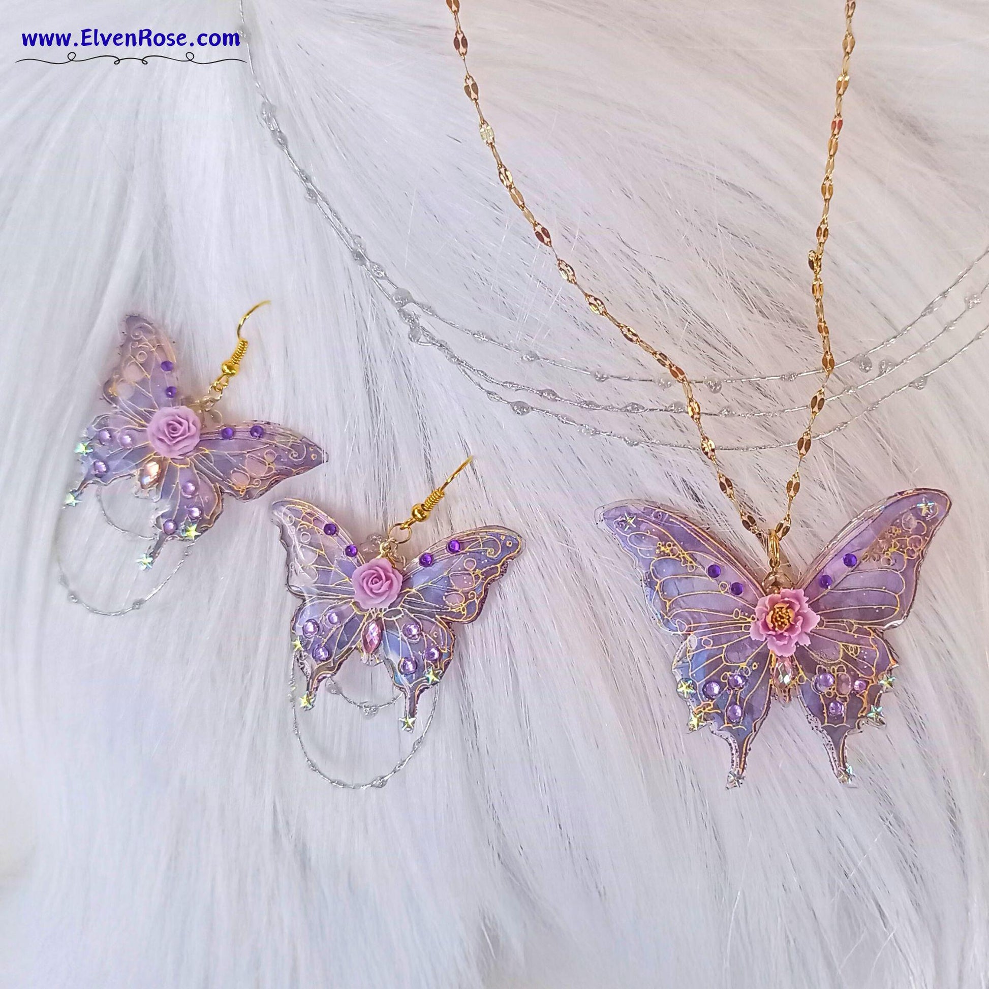 Enchanted Butterfly Jewelry Set - Elven Rose