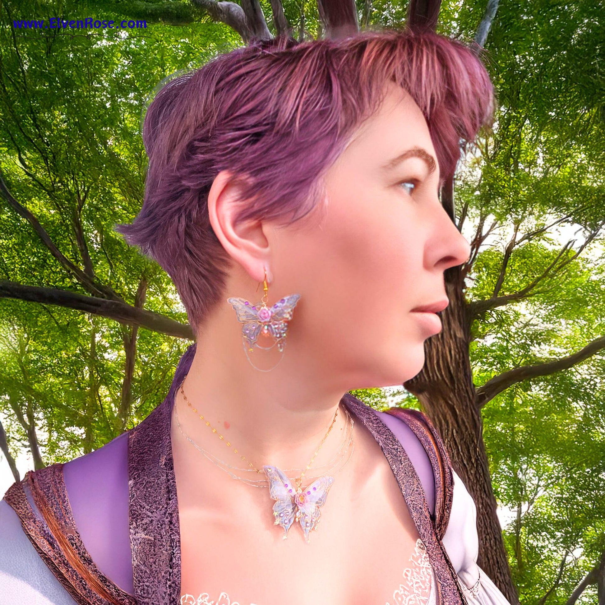 Enchanted Butterfly Jewelry Set - Elven Rose