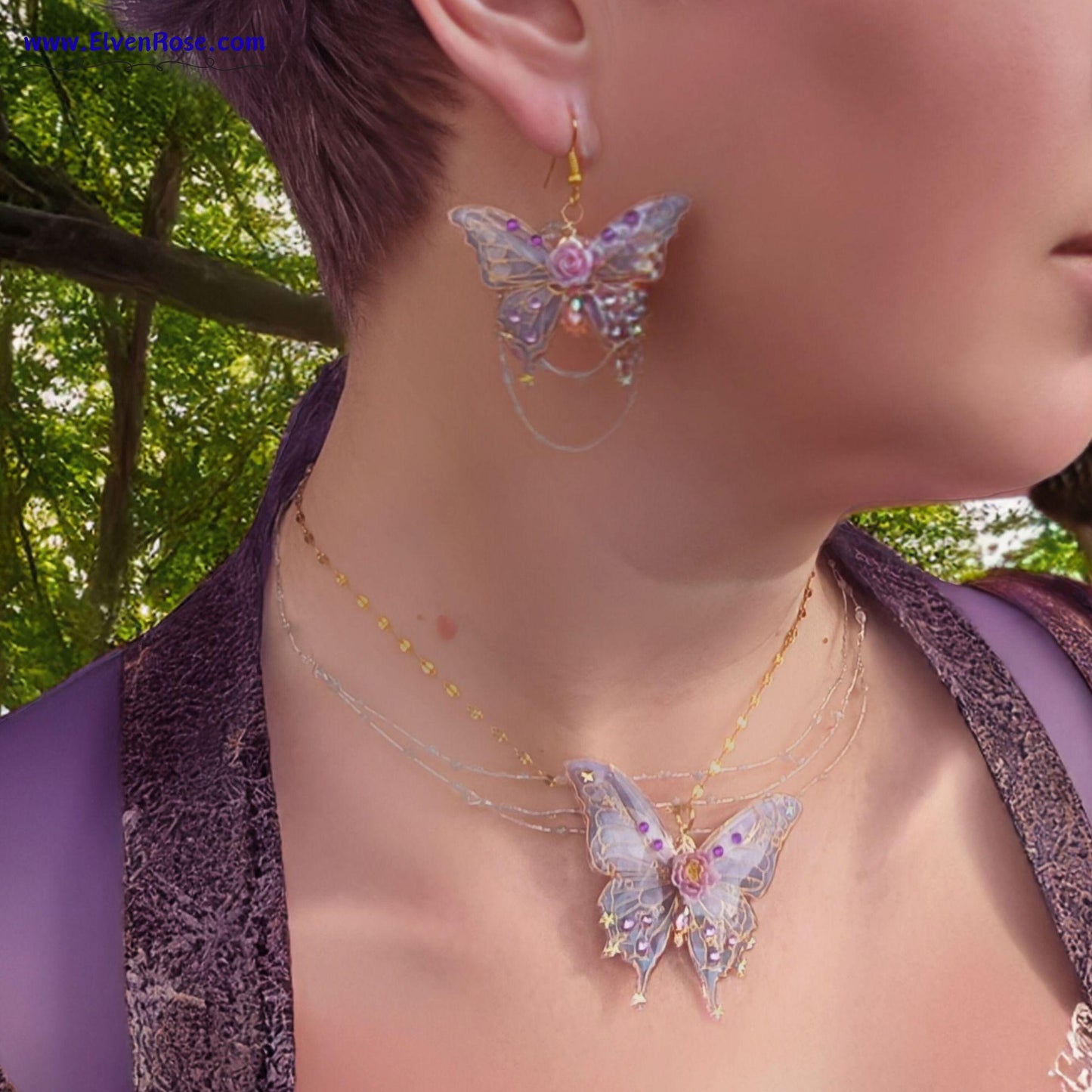 Enchanted Butterfly Jewelry Set - Elven Rose