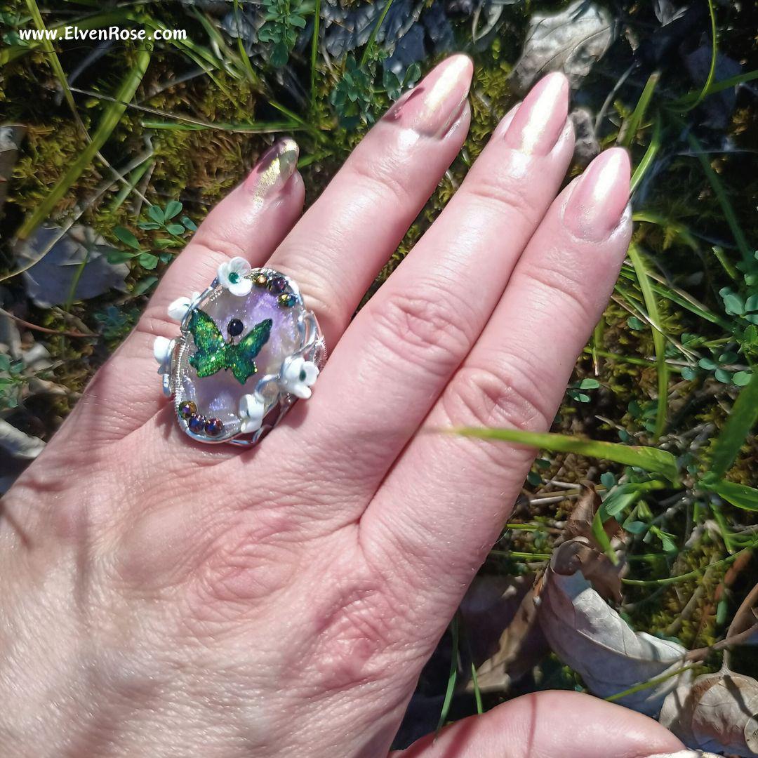 Enchanted Meadow Fairy Ring with Crystals - Elven Rose