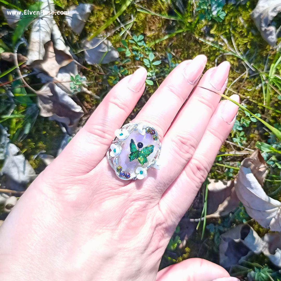 Enchanted Meadow Fairy Ring with Crystals - Elven Rose