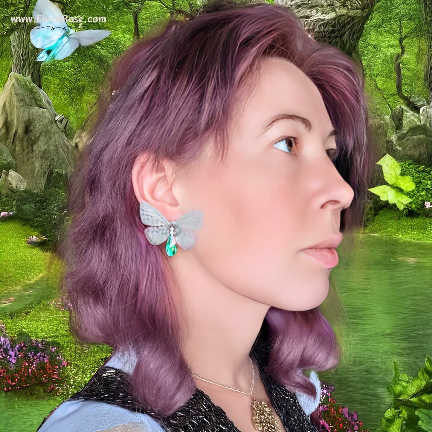 Fairy Wing Butterfly Earrings - Elven Rose
