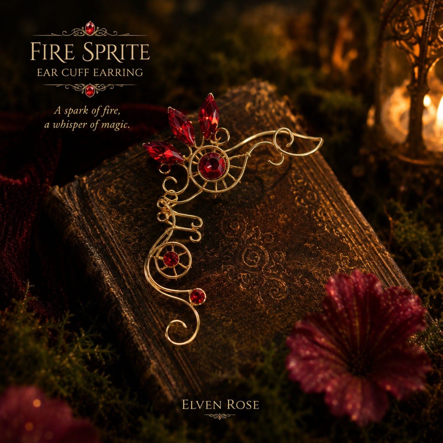 "Fire Sprite" Fantasy Ear Cuff - Elven Rose
