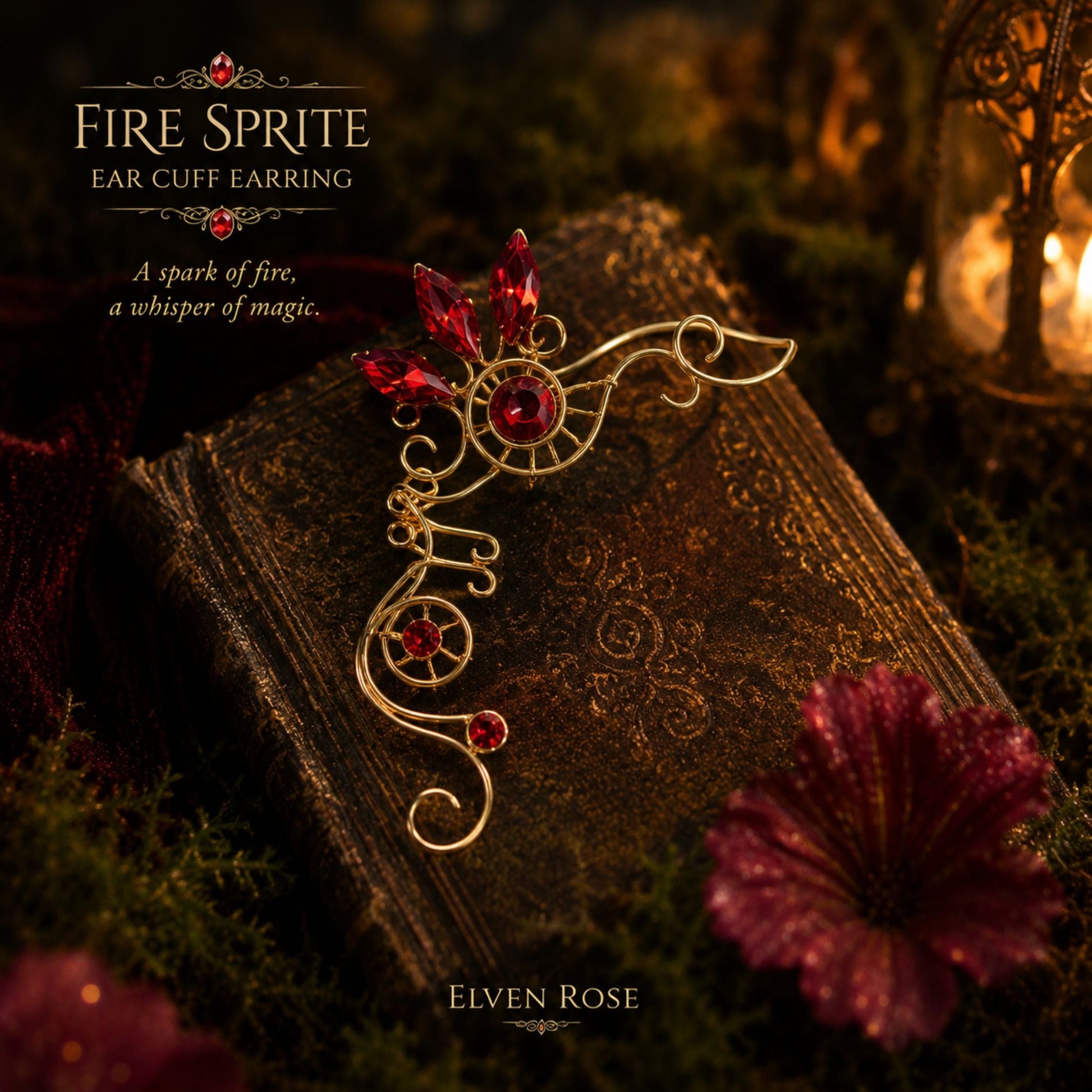 "Fire Sprite" Fantasy Ear Cuff - Elven Rose