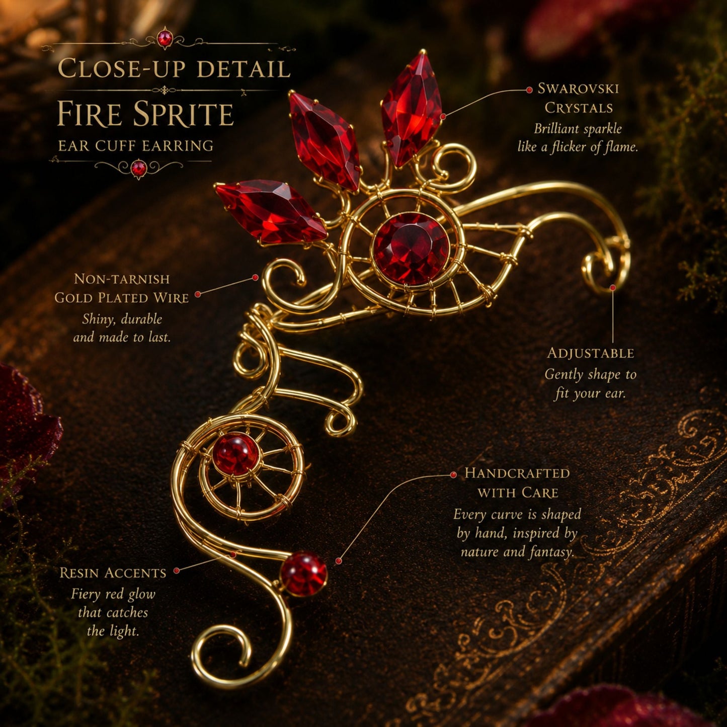 "Fire Sprite" Fantasy Ear Cuff - Elven Rose