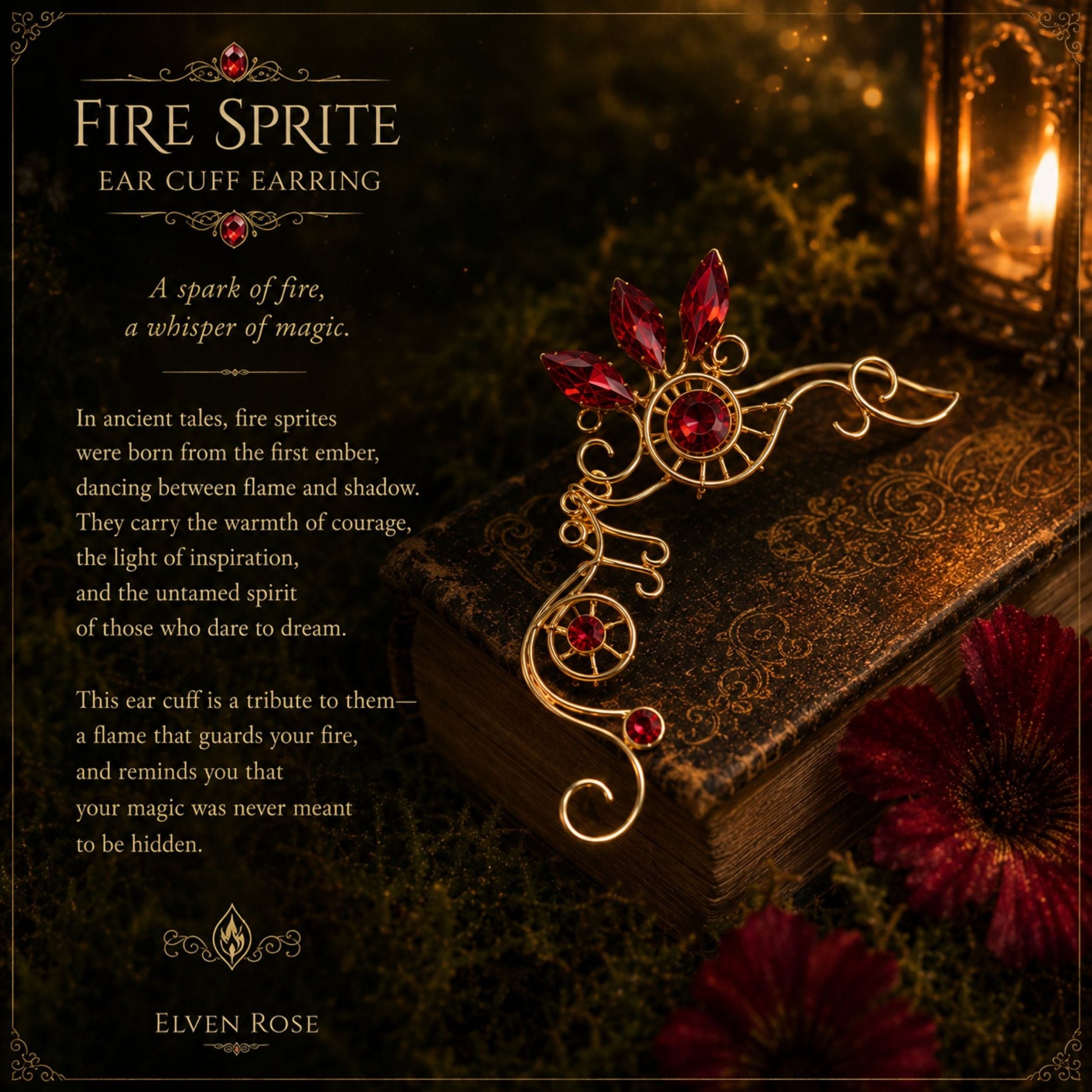 "Fire Sprite" Fantasy Ear Cuff - Elven Rose