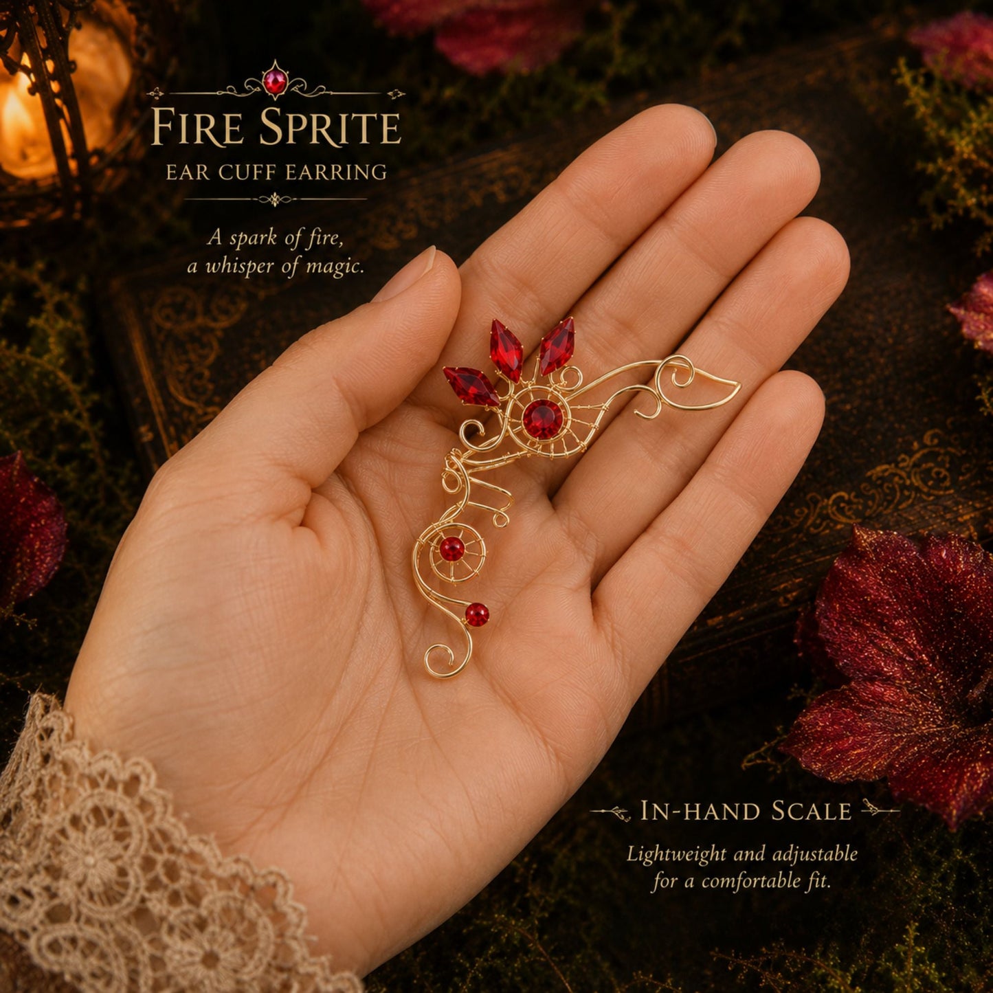 "Fire Sprite" Fantasy Ear Cuff - Elven Rose