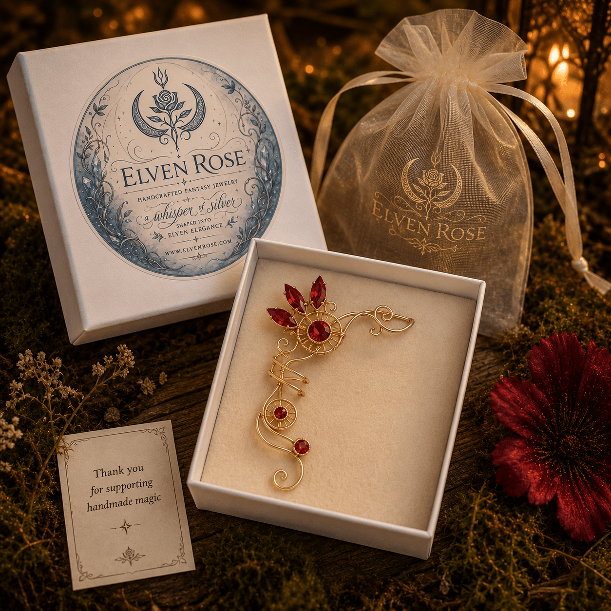 "Fire Sprite" Fantasy Ear Cuff - Elven Rose