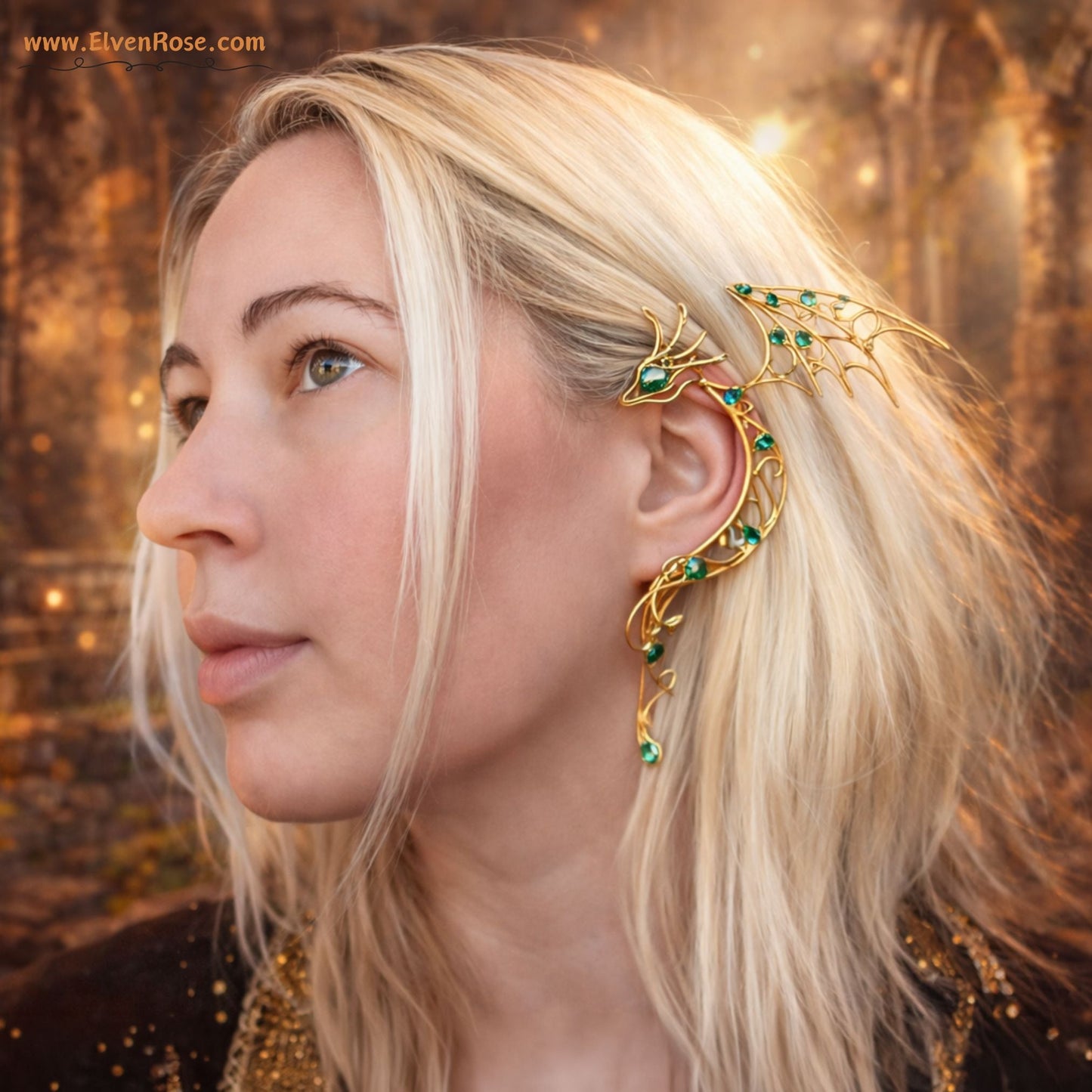 Golden Dragon Ear Wrap Earring - Elven Rose