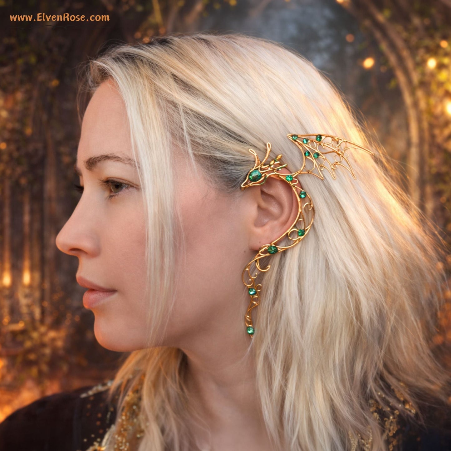 Golden Dragon Ear Wrap Earring - Elven Rose