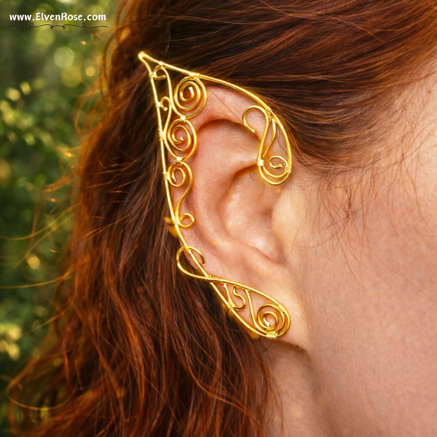 "Golden Swirl" Fantasy Elf Ear Earrings - Elven Rose
