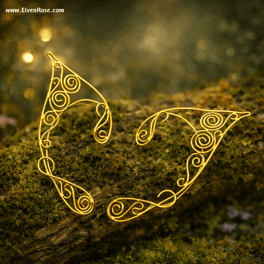 "Golden Swirl" Fantasy Elf Ear Earrings - Elven Rose