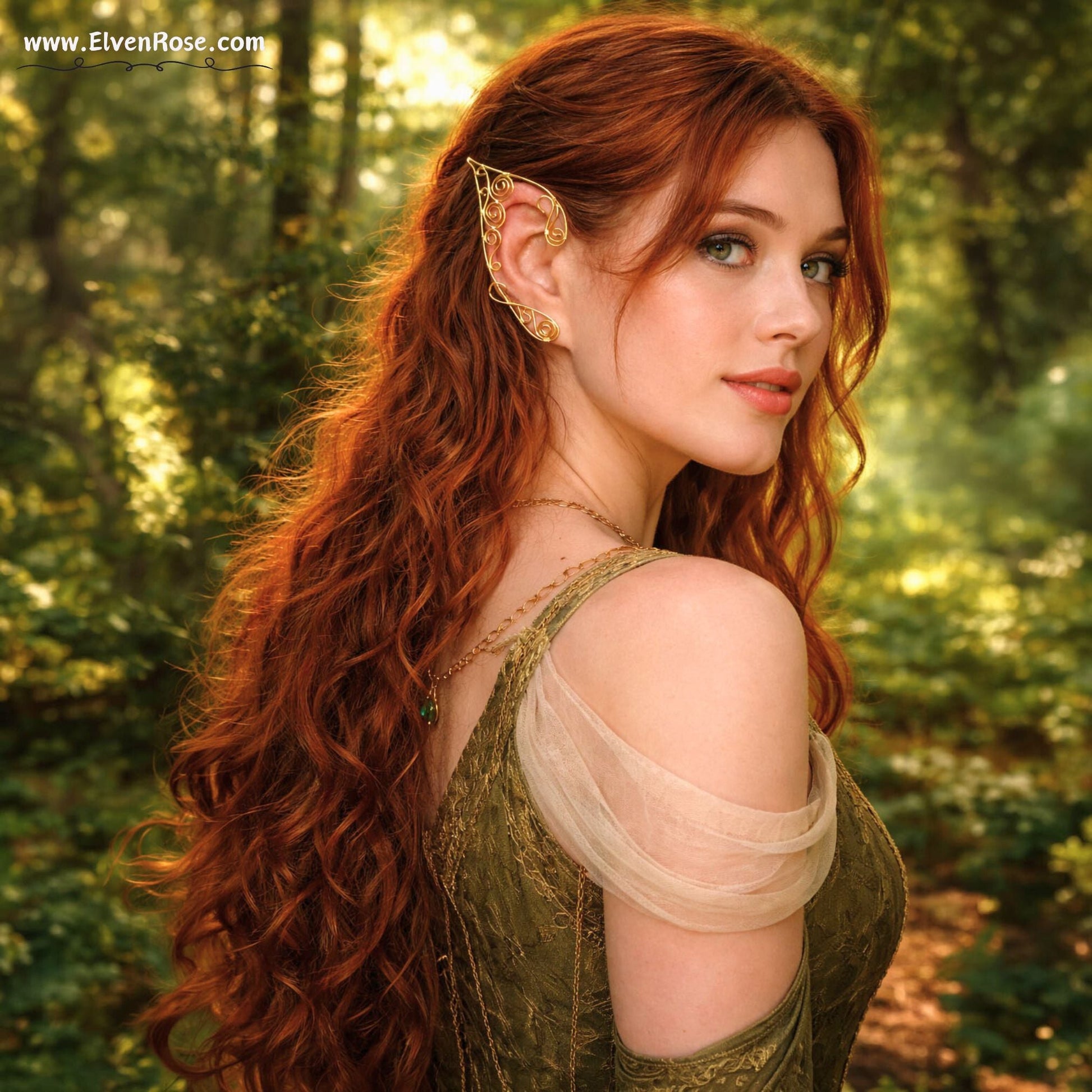 "Golden Swirl" Fantasy Elf Ear Earrings - Elven Rose