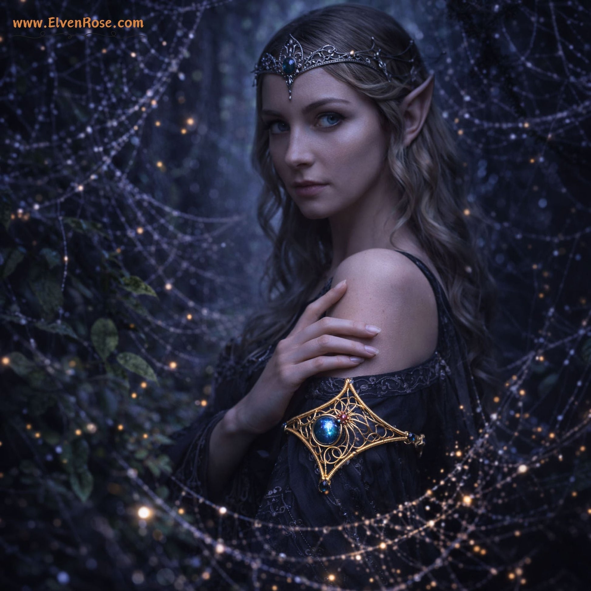 "Golden Web" Elegant Spider Armlet - Elven Rose