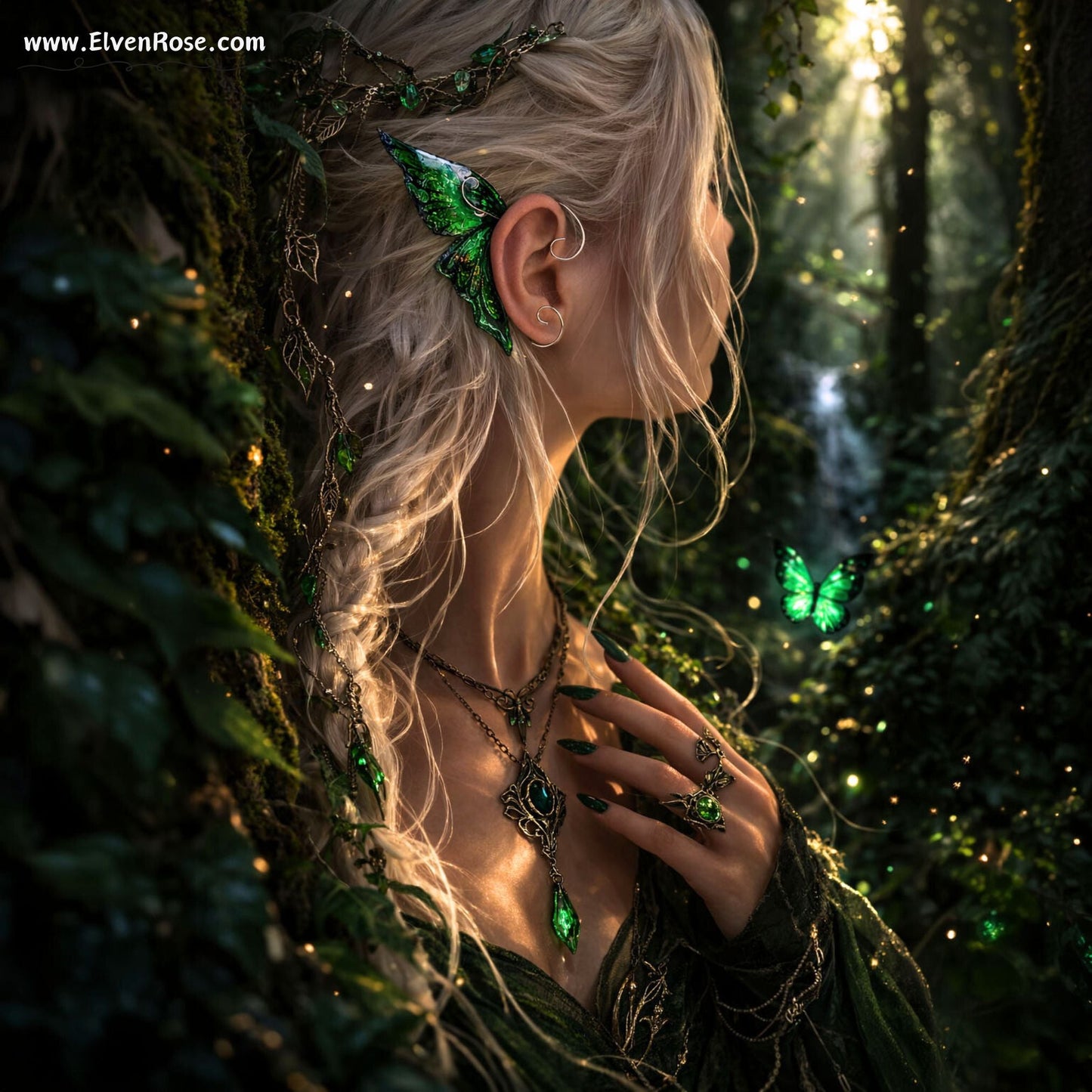 "Green & Black" Butterfly Ear Wrap Earrings - Elven Rose