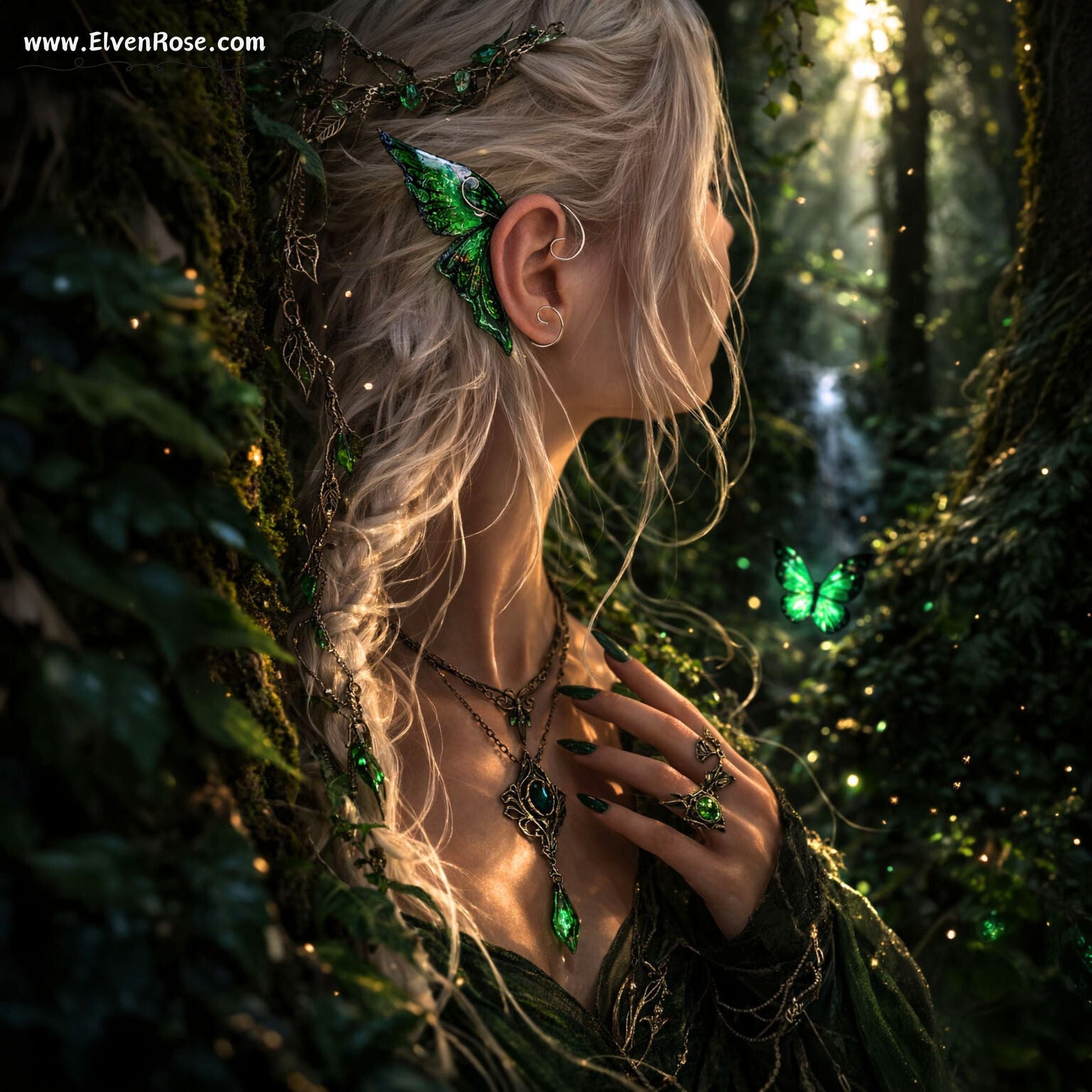 "Green & Black" Butterfly Ear Wrap Earrings - Elven Rose