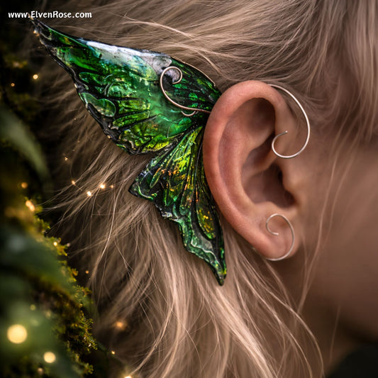 "Green & Black" Butterfly Ear Wrap Earrings - Elven Rose
