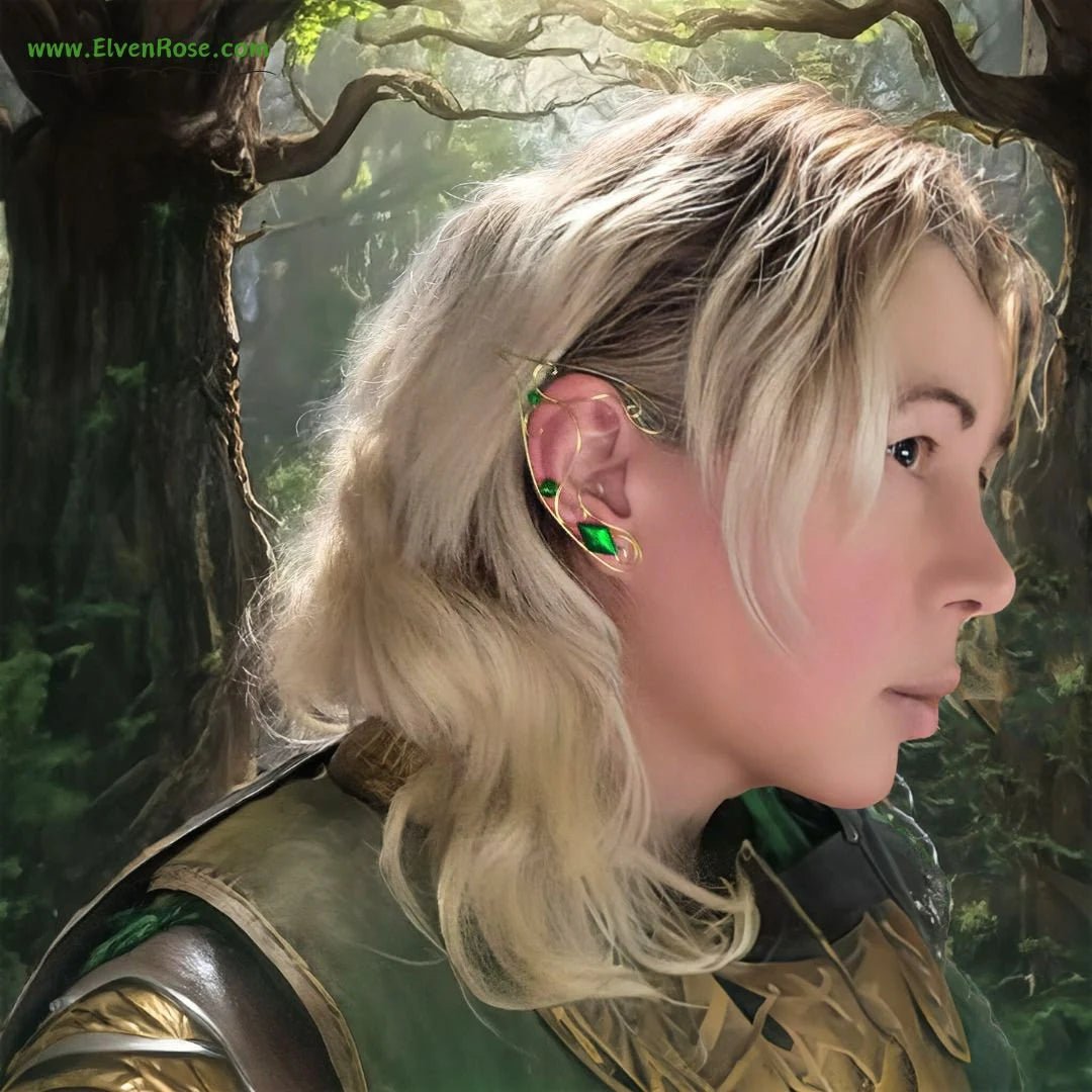"Green Light" Elf Ear Earrings with Swarovski Crystals - Elven Rose