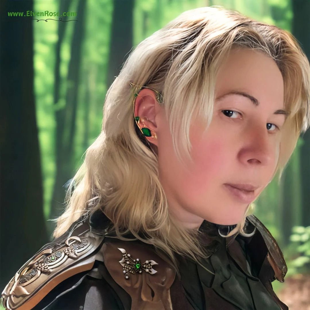 "Green Light" Elf Ear Earrings with Swarovski Crystals - Elven Rose