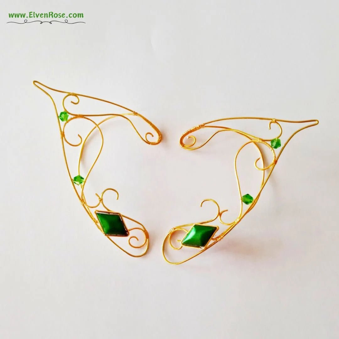 "Green Light" Elf Ear Earrings with Swarovski Crystals - Elven Rose