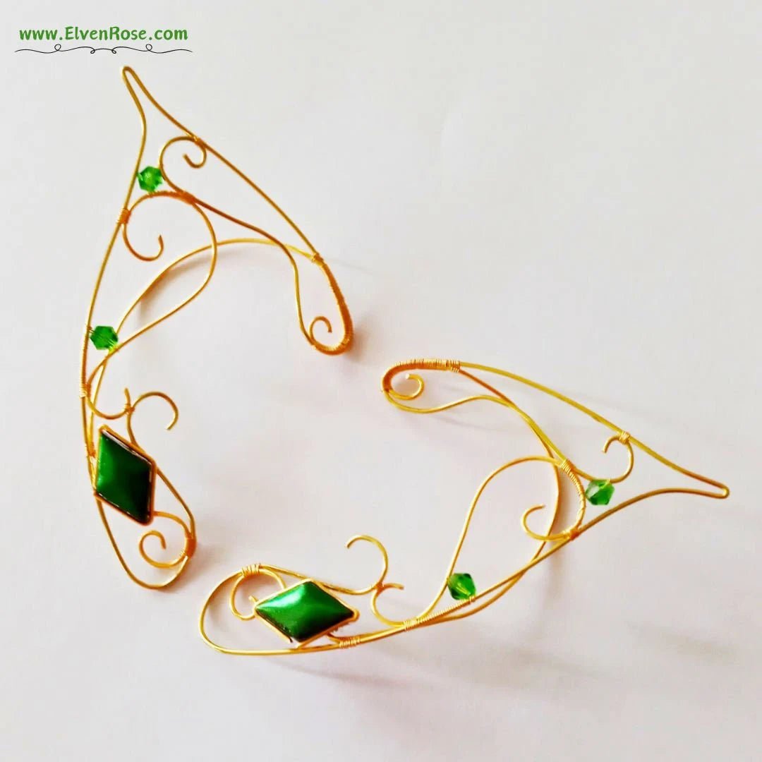 "Green Light" Elf Ear Earrings with Swarovski Crystals - Elven Rose