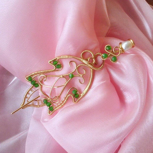 "Golden Leaf" Fantasy Cloak Clasp / Brooch - Elven Rose