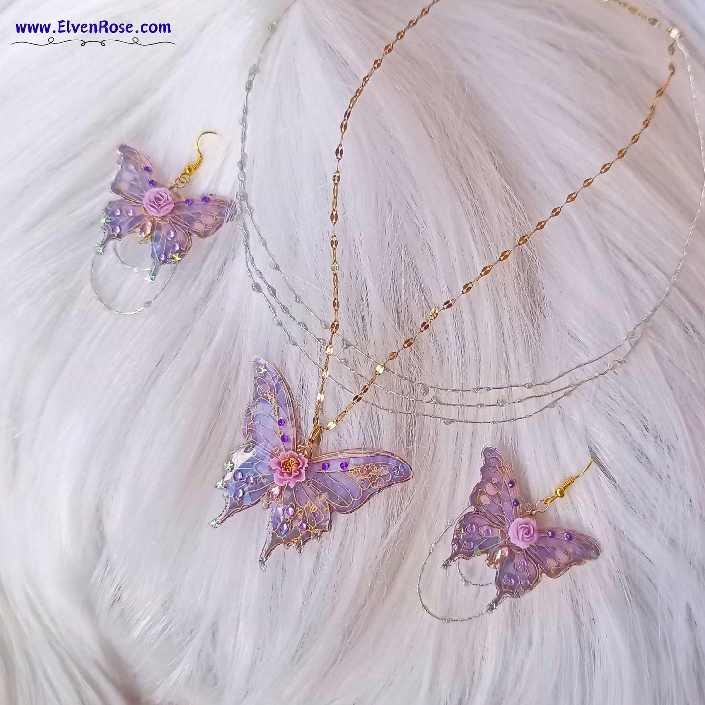 Enchanted Butterfly Jewelry Set - Elven Rose