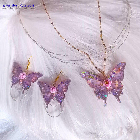Enchanted Butterfly Jewelry Set - Elven Rose