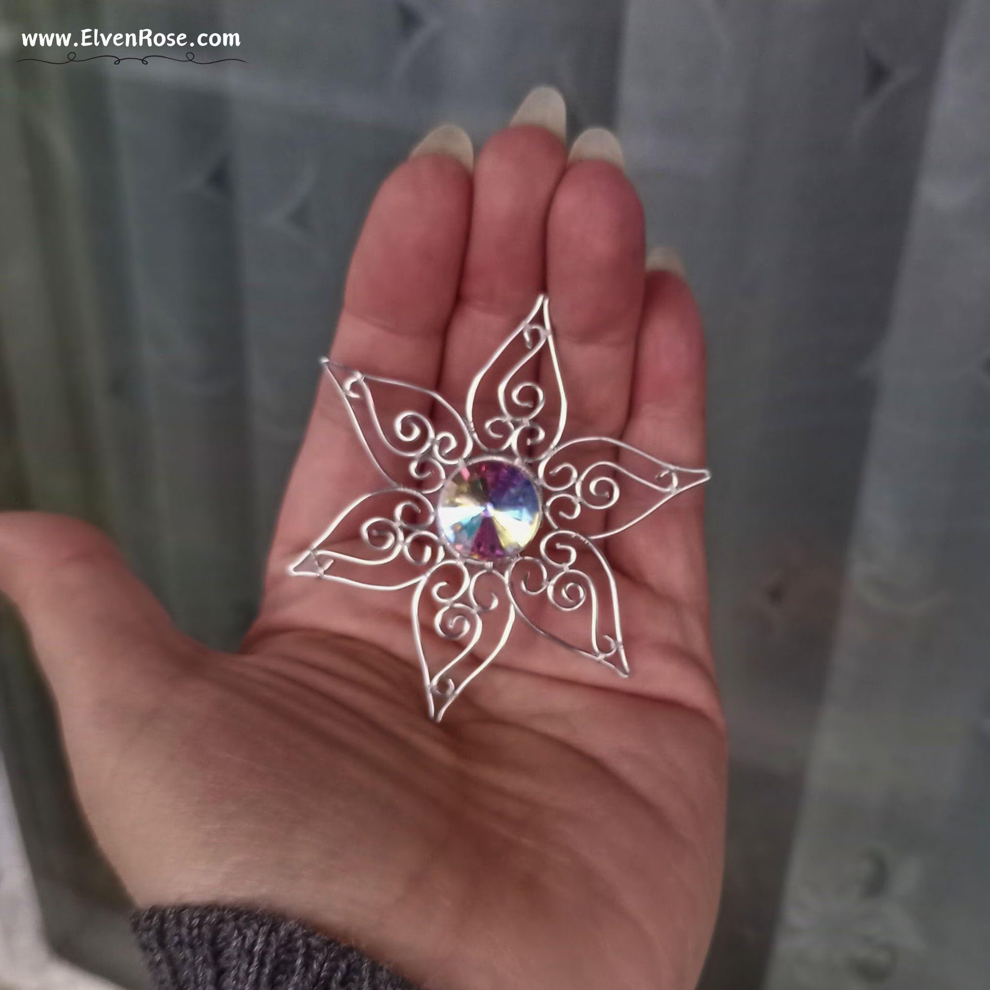 Elven Star Crystal Suncatcher / Ornament - Elven Rose