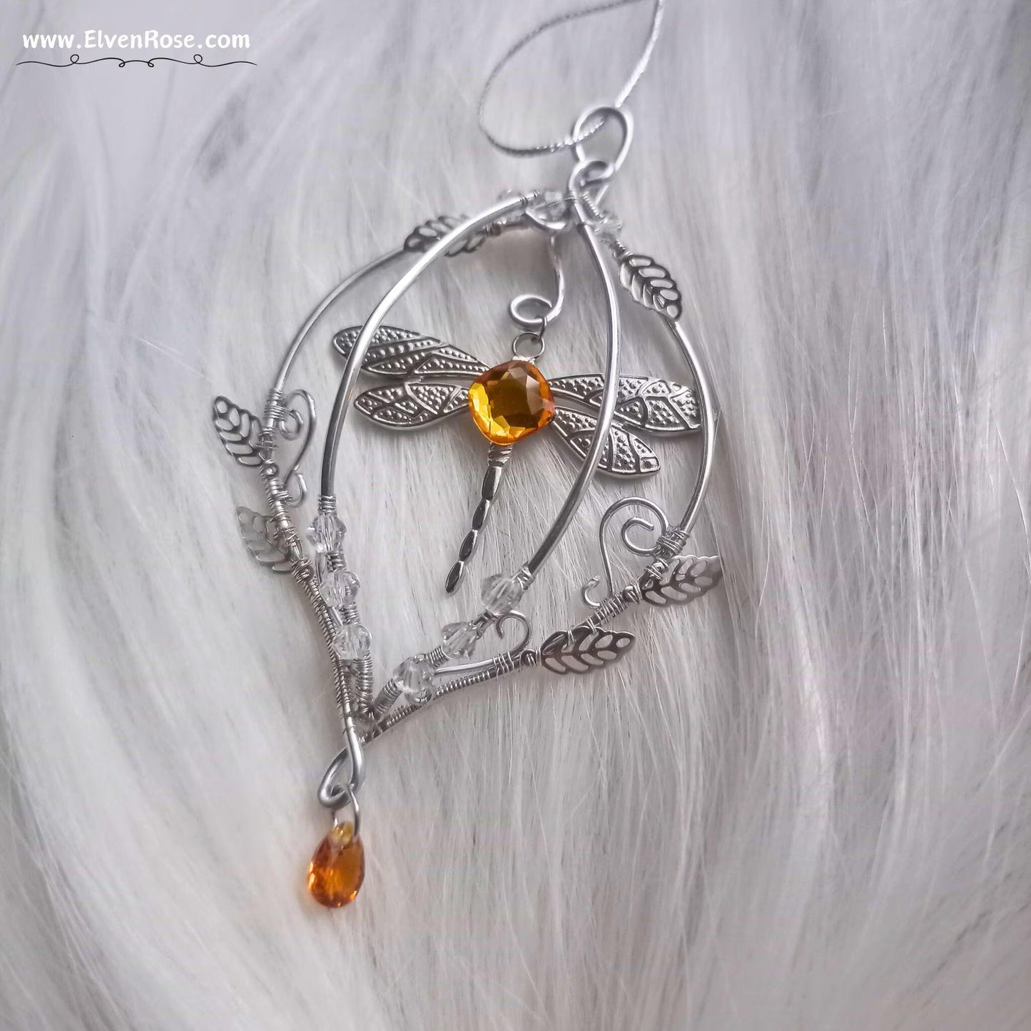 Elven Dragonfly Ornament | Elven Rose - Christmas Ornament