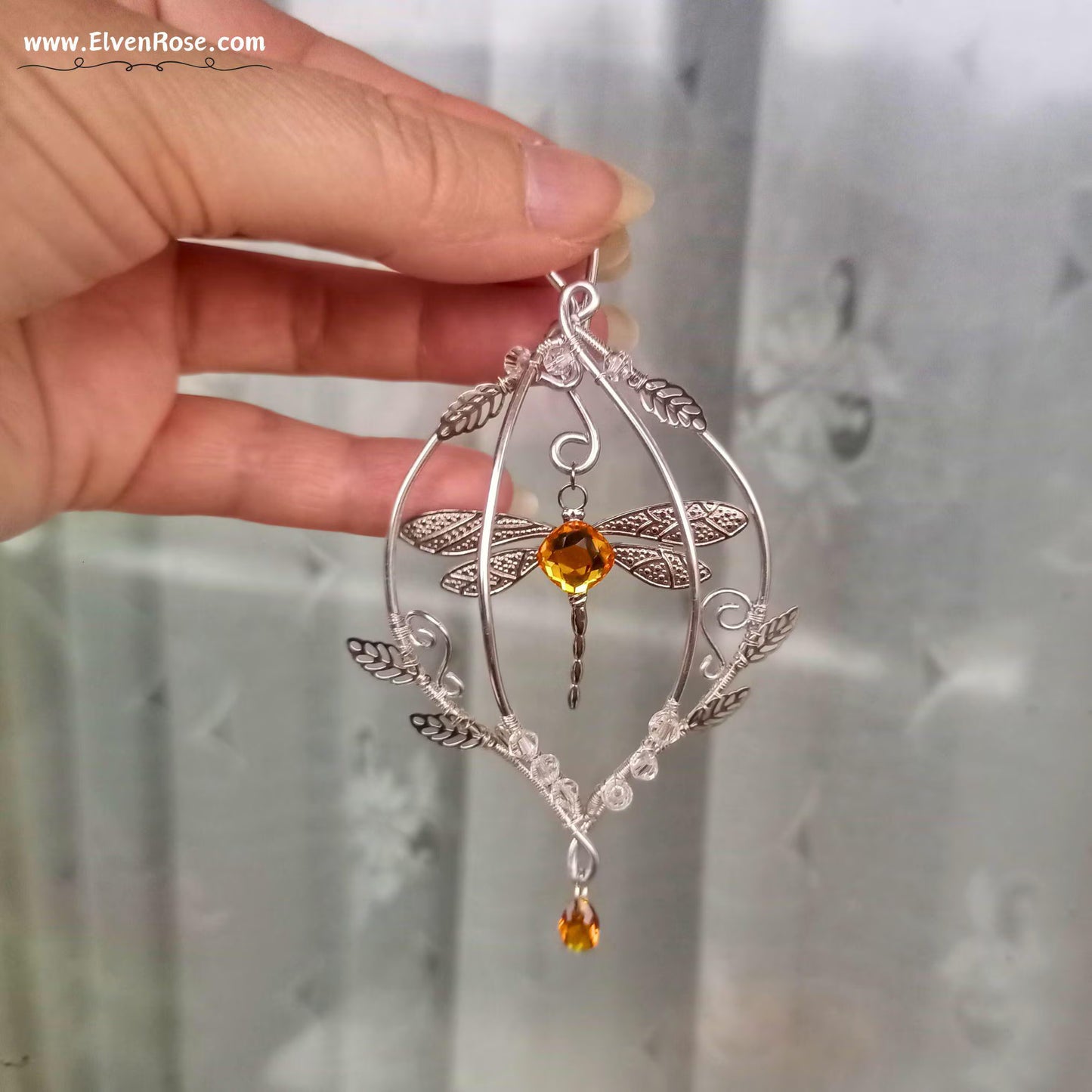 Elven Dragonfly Ornament | Elven Rose - Christmas Ornament