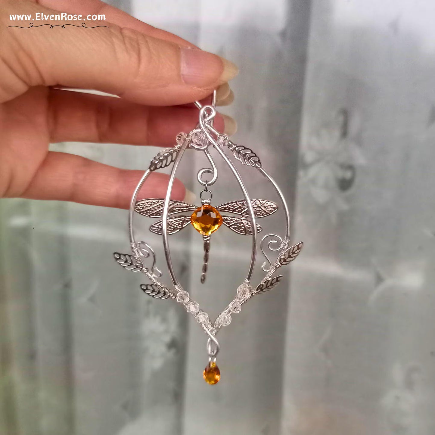 Elven Dragonfly Ornament | Elven Rose - Christmas Ornament